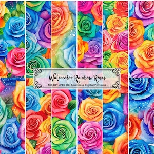 Rainbow Rose Digital Paper, Flowers Seamless Pattern, Floral Prints, Flowers Background, Summer Digital Paper,Floral Digital Paper,Scrapbook