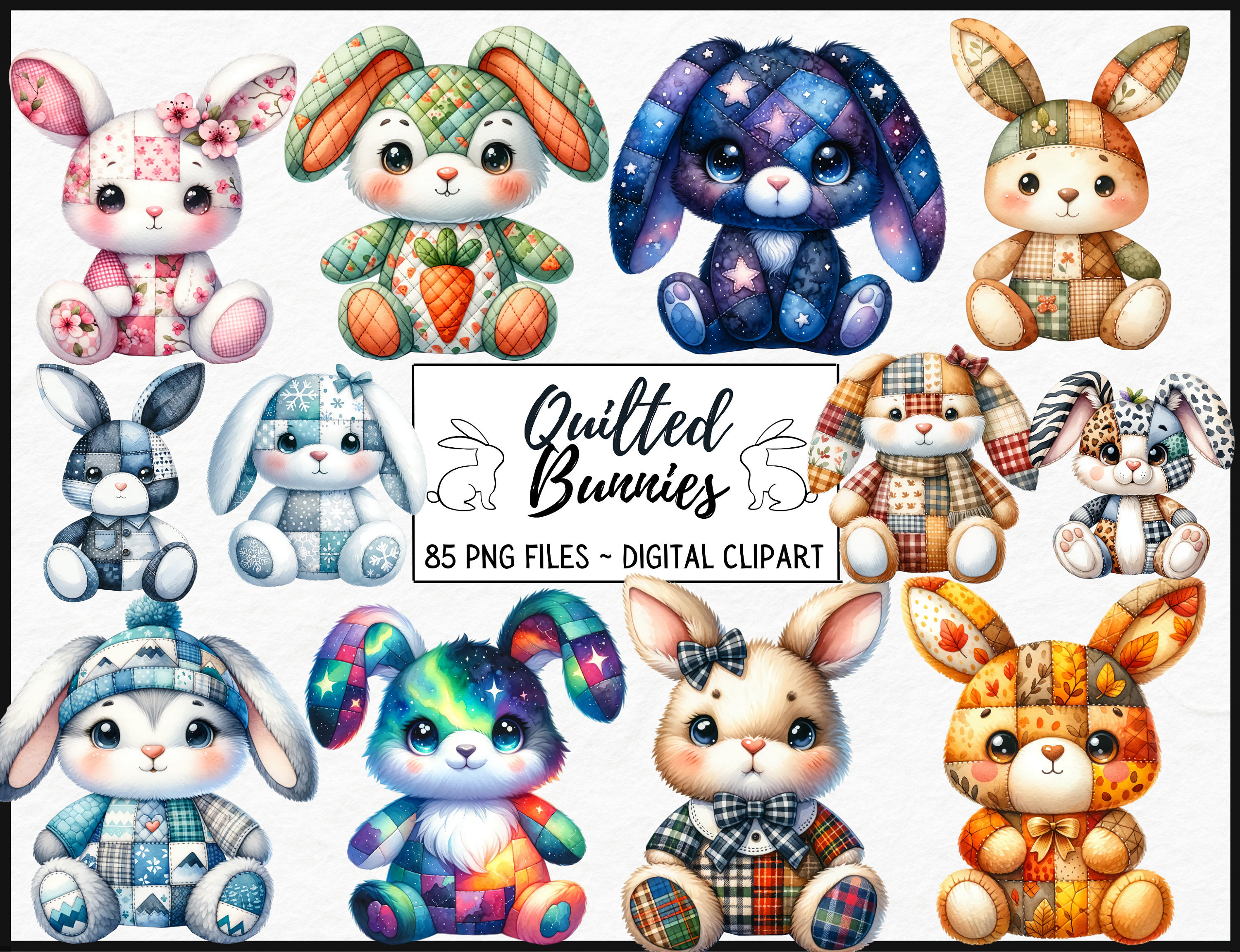 Patchwork Rabbit Teddy Patchwork Quilted Bunny, Stuffed Animal, Nursery Decor Art, Cute Rabbit ...