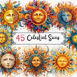 Hemelse clipart bundel, zon illustraties, mystieke clipart, commercieel gebruik, instant digitale download, hemelse zon
