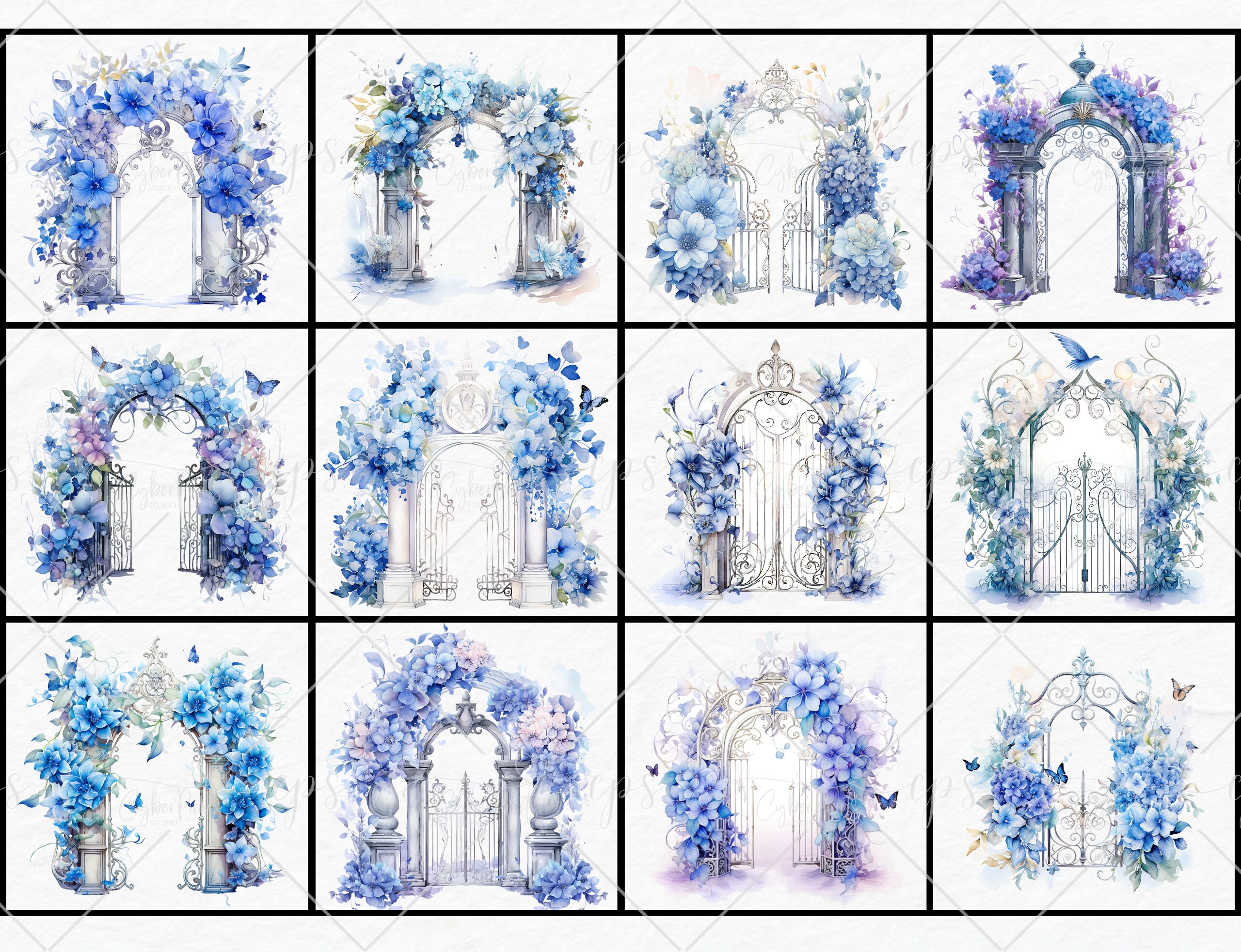 Watercolor Floral Gates- Spring Gates, Summer Gates Watercolor PNG ...