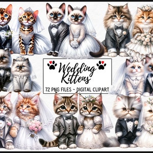 Hochzeit Katze Aquarell Clipart, Kätzchen Hochzeit, Braut und Bräutigam, Verlobung, PNG, sofortiger digitaler Download, kommerzielle Nutzung, Sublimation