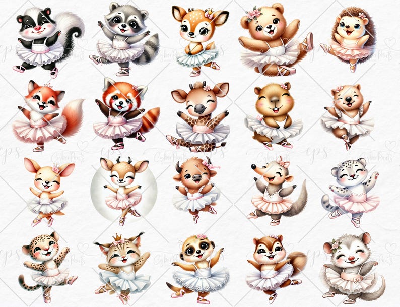 Ballet Animals Clipart - Cute Ballerina Critters PNG - Digital Download ...