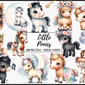 Caballos acuarela clipart, pony, ponis - 180 ilustraciones mágicas y encantadoras de caballos, , PNG, descarga digital instantánea, uso comercial