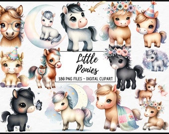 Horses Watercolor Clipart, Pony, Ponies - 180 Magical Enchanting Horse Illustrations, , PNG, Instant Digital Download, Commercial Use
