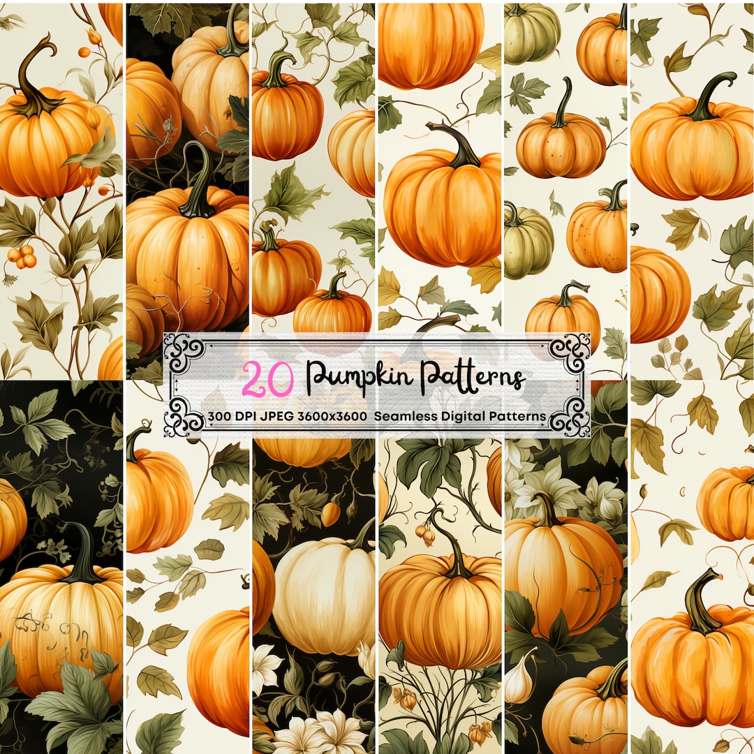Watercolor Autumn Pumpkin Patterns, Digital Paper, Seamless Autumn ...