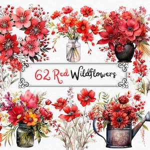 Watercolor Wildflower Clipart - wildflowers in PNG format instant download for commercial use, wildflower scrapbooking