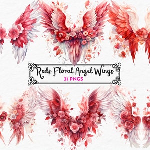 Floral Angel Wings Clipart, Watercolor clipart, Feather wings png, Fantasy Wings Clipart, Heaven Clipart, Digital Download, Commercial Use