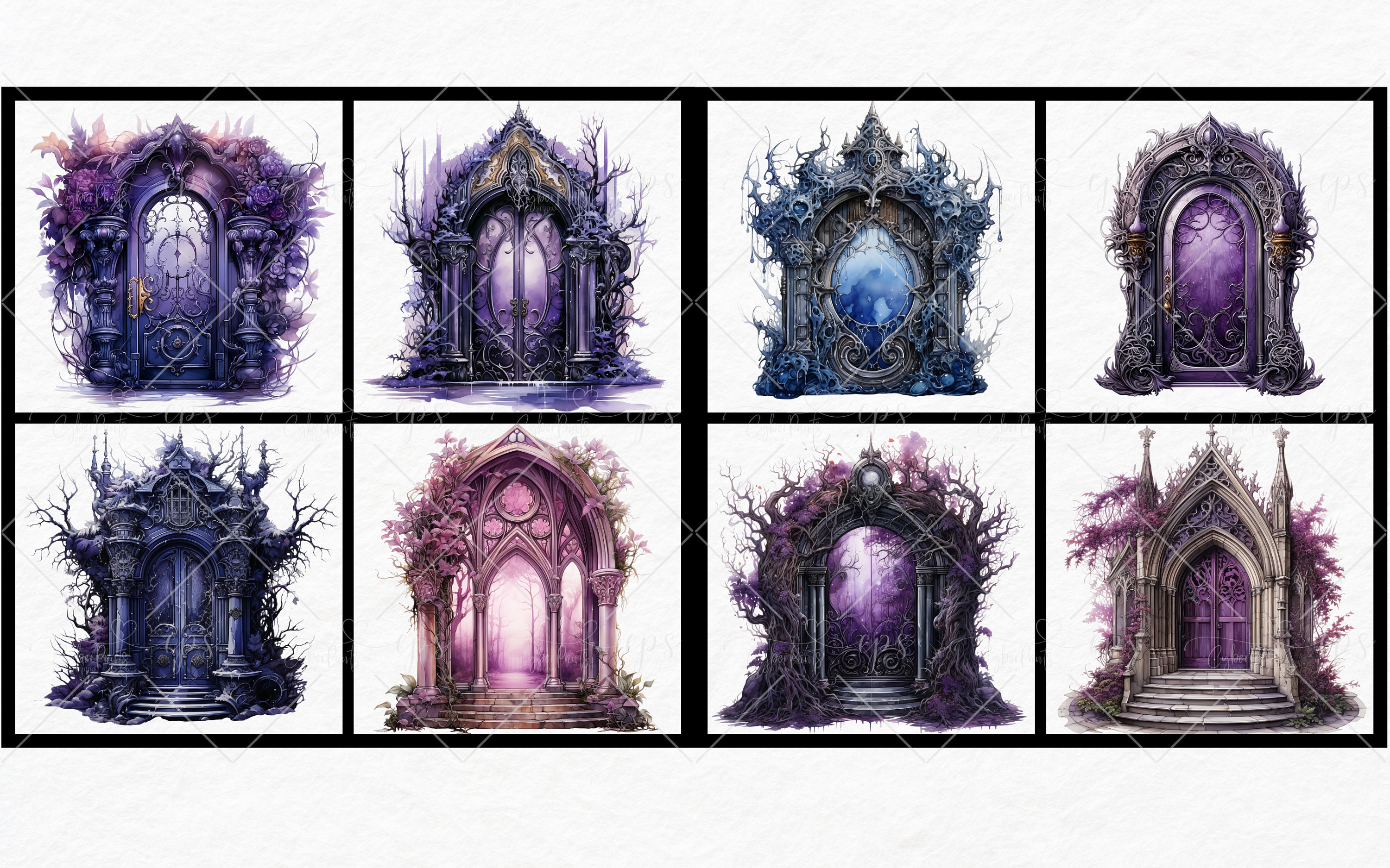Gothic Door Clipart, 28 PNG Watercolor Doors Bundle, Junk Journal ...