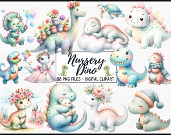 Baby Dinosaur Watercolor Clipart, Nursery Decor, Baby Shower, Cute Dino Clip art Png, Nursery, Commercial Use, Kids Dino Decor, Junk Journal