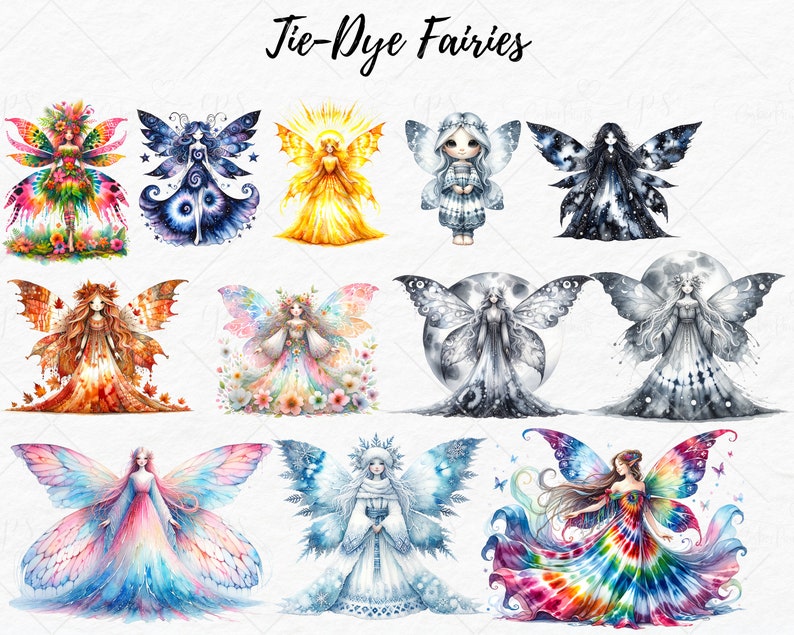 Tie-dye Watercolor Fairies Clipart Fairy Clipart Watercolor Fairies PNG ...