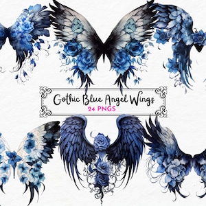 Gothic Floral Angel Wings Clipart, Watercolor clipart, Feather wings png, Fantasy Wings Clipart, Heaven Clipart, Digital Download