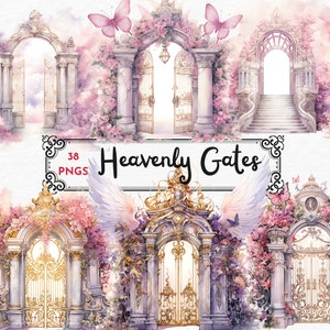 水彩画の天国の門のクリップアート - 幻想的な扉、ファンタジー天国の水彩画 PNG 形式、商用利用のための即時ダウンロード