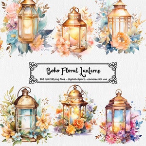 Watercolor Boho Lantern Clipart, Bho PNG Lantern, Watercolor Lantern, Instant Download for commercial use