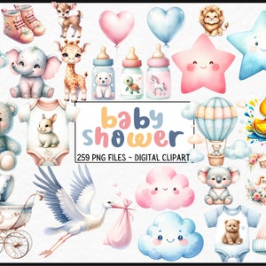 Baby Shower Aquarell Clipart Bundle - PNG Neugeborenen Bilder, niedliche Kinder Feier Grafiken, sofortiger digitaler Download, kommerzielle Nutzung