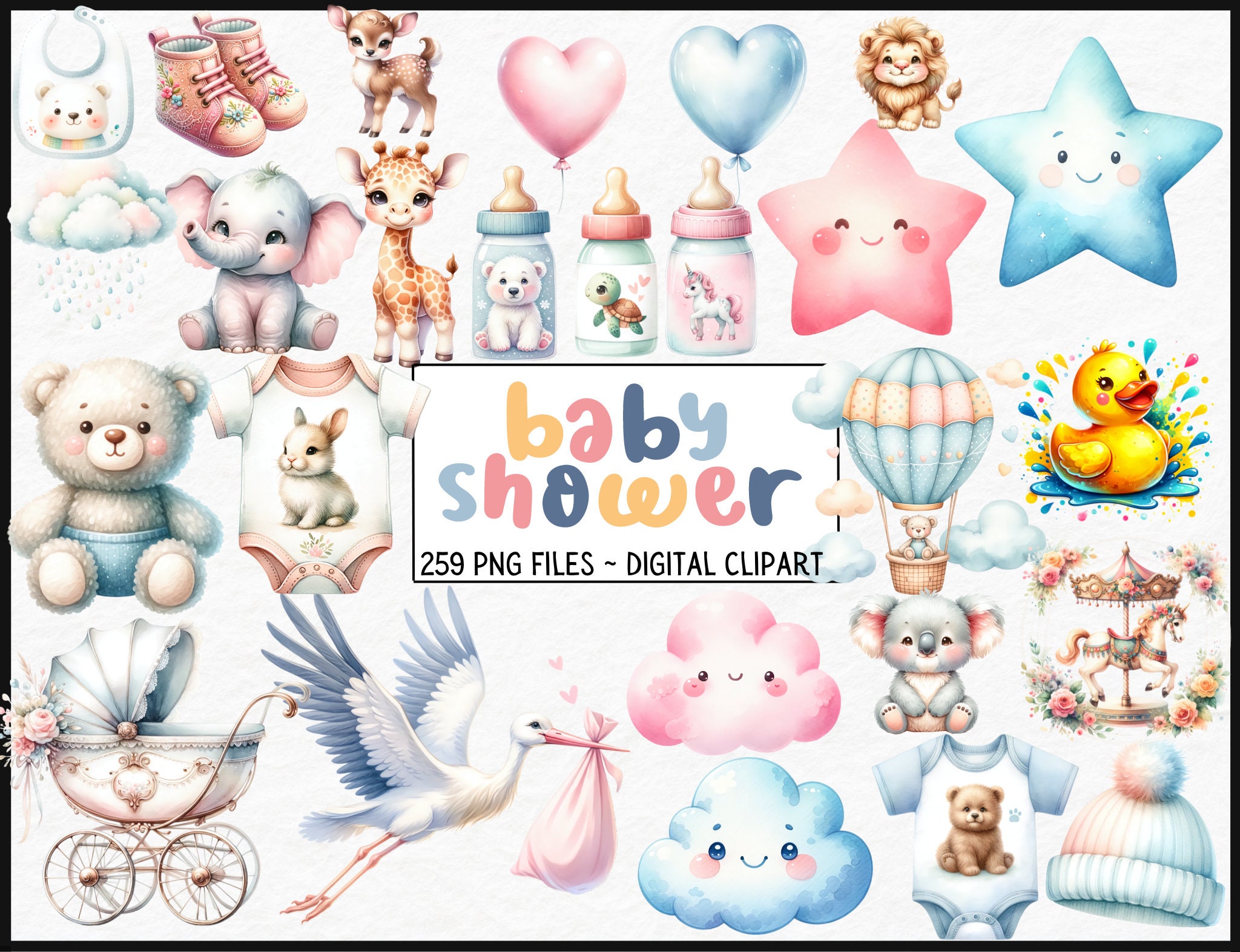 Baby Shower Watercolor Clipart Bundle - PNG Newborn Images, Cute ...