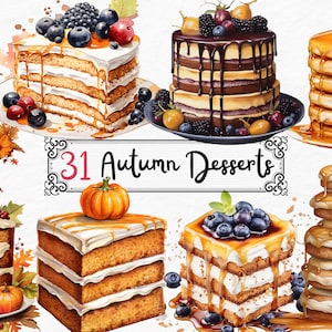 Watercolor Autumn Desserts, Fall Desserts, Watercolor Pumpkin Spice Clipart, autumn and fall holiday treats, Instant Download