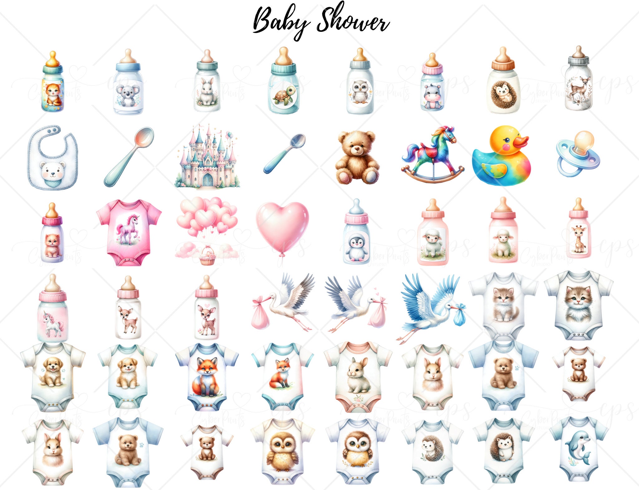 Baby Shower Watercolor Clipart Bundle - PNG Newborn Images, Cute ...