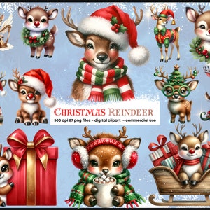 Weihnachten niedliche Rentier Clipart, Winter Urlaub Baby Tiere Clipart, Weihnachten Waldtier PNG, Aquarell Weihnachten kommerzielle Nutzung