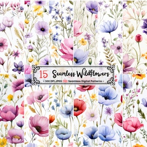 Watercolor Wildflowers, Flowers Seamless Pattern, Floral Prints, Flowers Background, Spring Digital Paper, Floral Digital Paper, Scrapbook