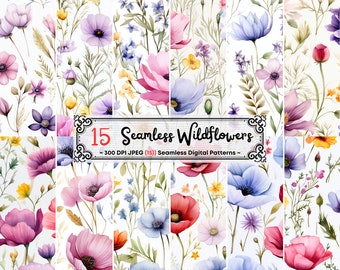 Watercolor Wildflowers, Flowers Seamless Pattern, Floral Prints, Flowers Background, Spring Digital Paper, Floral Digital Paper, Scrapbook