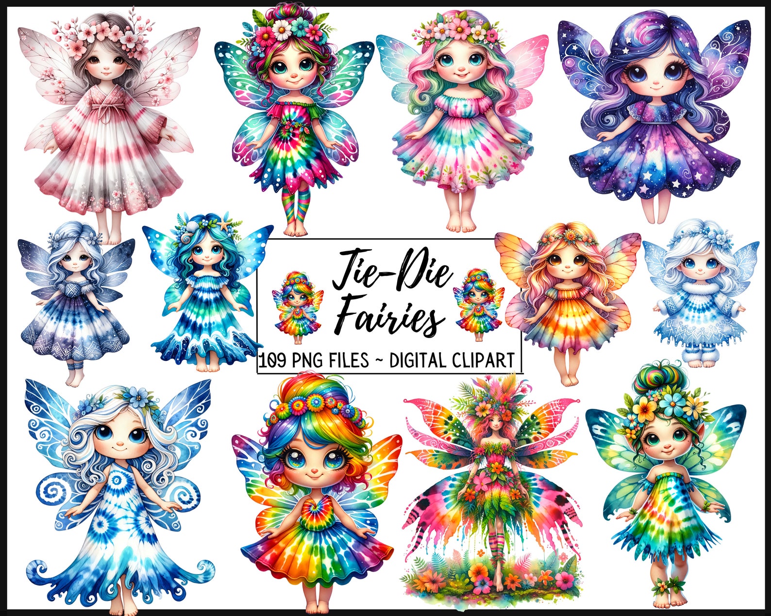 Tie-dye Watercolor Fairies Clipart Fairy Clipart Watercolor Fairies PNG ...