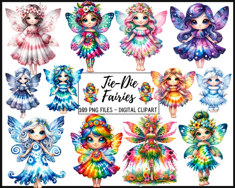 Tie-dye Watercolor Fairies Clipart Fairy Clipart Watercolor Fairies PNG ...