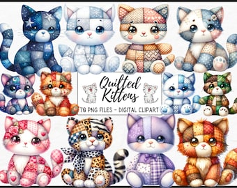 Patchwork gesteppte Kätzchen, Kuscheltier, Kinderzimmer Dekor, süße Katze, Instant Download, kommerzielle Nutzung, scrapbooking, Junk Journal