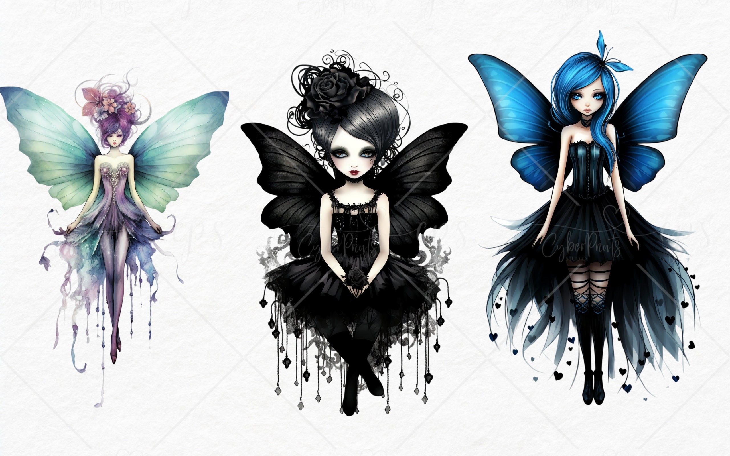 Gothic Fairy Clipart Halloween Fantasy PNG Digital Image Downloads for ...