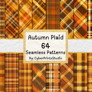 Autumn Plaid Digital Paper Bundle – 64 Seamless Fall Tartan and Flannel Patterns for Sublimation, Scrapbooking, Cards, and Crafts