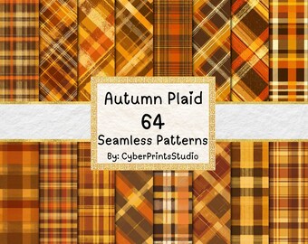 Autumn Plaid Digital Paper Bundle – 64 Seamless Fall Tartan and Flannel Patterns for Sublimation, Scrapbooking, Cards, and Crafts