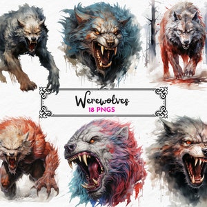 Werwolf Clipart, Werwolf png, Wolf Clipart, Wolf png, Halloween Clipart, Halloween Bundle Clipart, Halloween Aquarell Clipart PNG Bundle