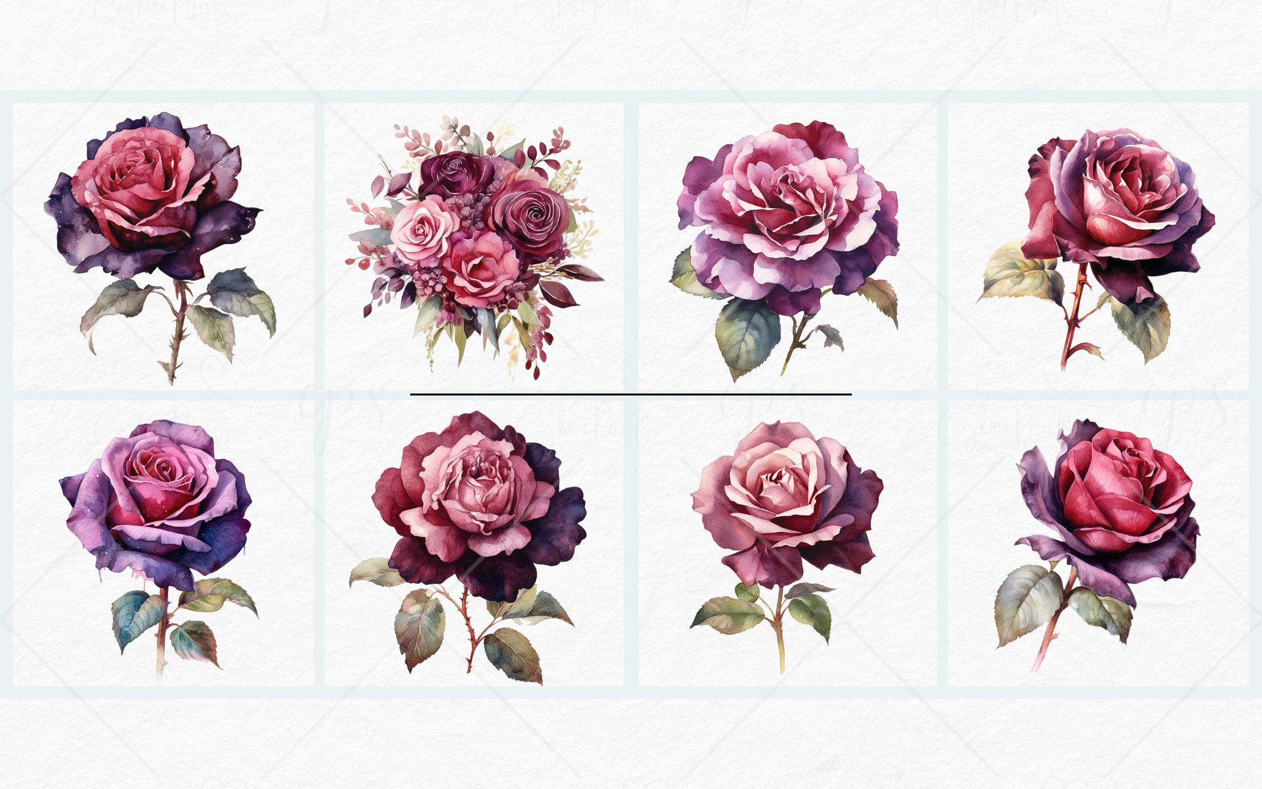 Heirloom Roses Icon Watercolor Heirloom Roses Clipart - Roses in PNG Format Instant ...