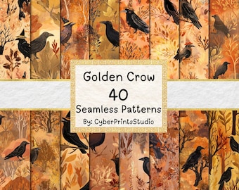 Crow Halloween Seamless Patterns – Autumn Forest Raven Digital Paper Bundle for Sublimation, Crafts, Journals, and Fall Decor, Card Making