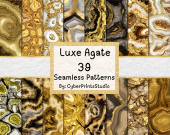 Luxe Agate Seamless Pattern Bundle – 39 Gold and Black Marble Textures, Elegant Geode Digital Paper, Abstract Mineral JPG Backgrounds