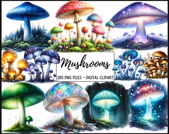 Mushrooms Watercolor Clipart Bundle - 185 PNG Forest Toadstool Graphics,Magical Nature Illustrations,Instant Digital Download,Commercial Use