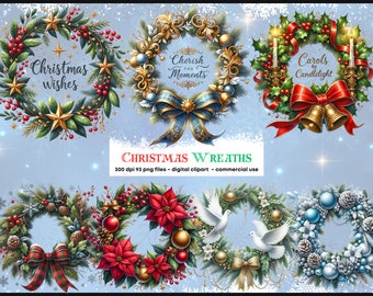 Christmas Wreaths Watercolor Clipart Bundle - 93 PNG Festive Wreath Images, Holiday Decor Graphics, Instant Digital Download, Commercial Use