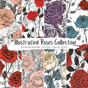 Rose Digital Paper, Flowers Seamless Pattern, Floral Prints, Flowers Background, Summer Digital Paper, Floral Digital Paper, Scrapbook