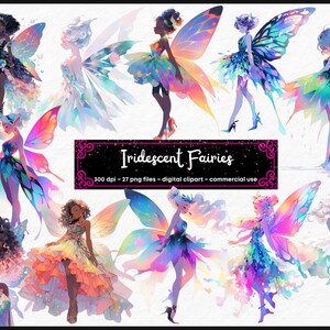 Watercolor iridescent Fairies Clipart Fairy Clipart Watercolor Fairies PNG Bundle On Transparent Background Commercial Use instant download