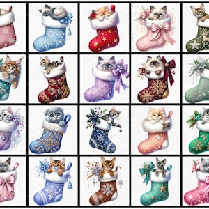 Christmas Kitten Stocking, Cute Watercolor Cat Clipart, Holiday ...