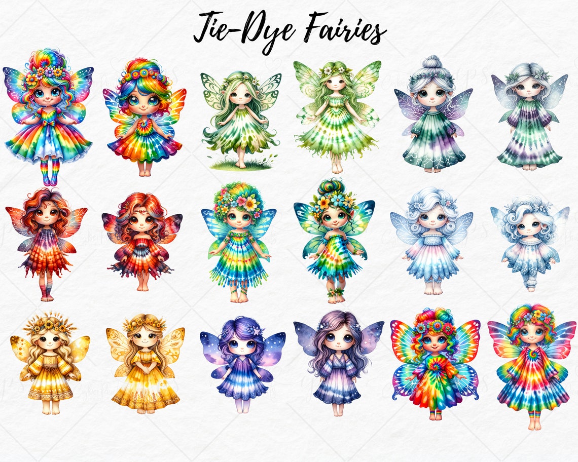 Tie-dye Watercolor Fairies Clipart Fairy Clipart Watercolor Fairies PNG ...