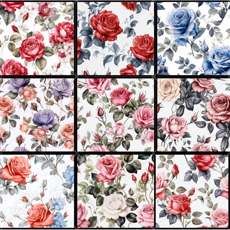 Gothic Roses Digital Paper, Antique Flowers Seamless Pattern, Floral ...