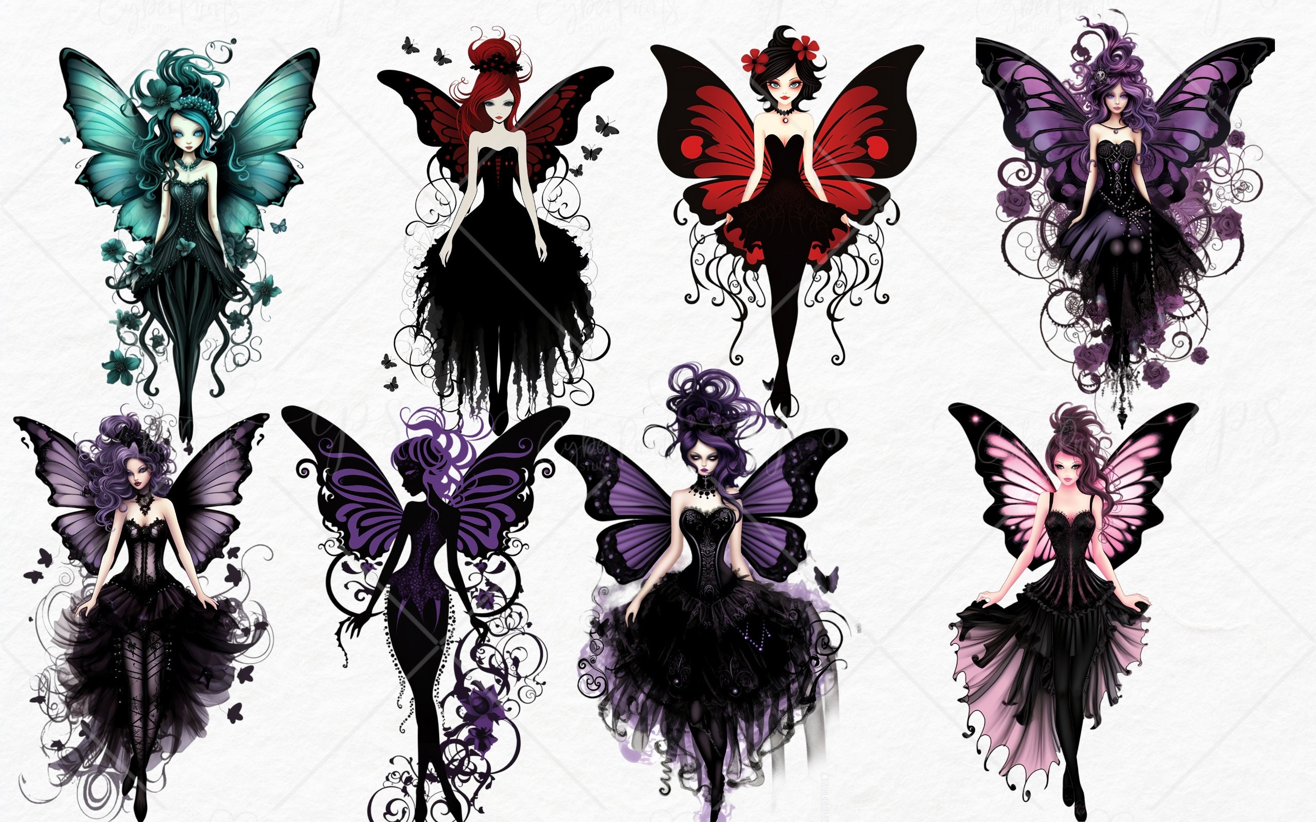 Gothic Fairy Clipart Halloween Fantasy PNG Digital Image Downloads for ...