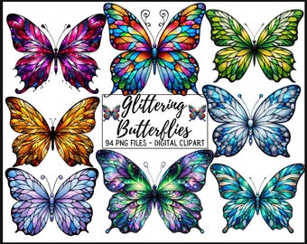 Glitter Butterflies Clipart, painted butterfly clipart, butterfly illustrations, PNG graphics, scrapbook embellishments commercial use