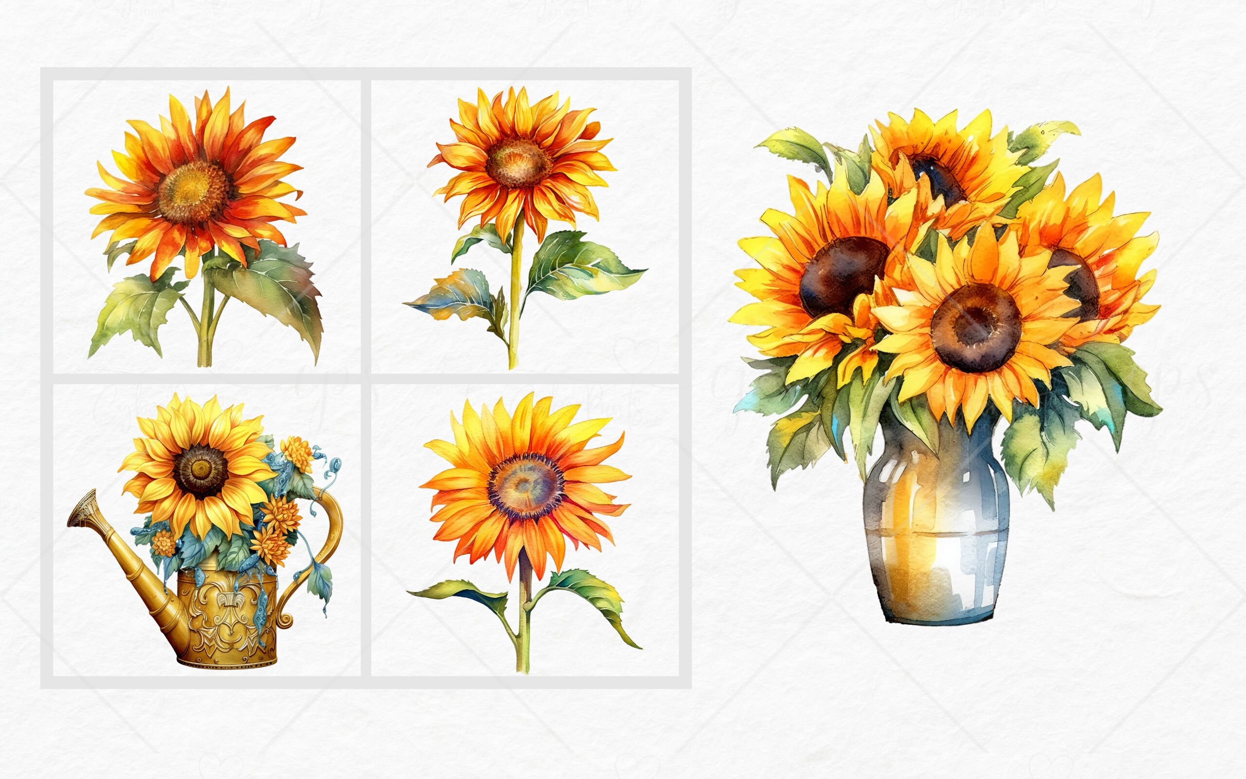 Watercolor Sunflowers Clipart - Fall Sunflower Floral Bouquets in PNG ...