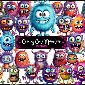 Gruselige süße Monster, Clipart Bundle - 73 PNG gruselige Bilder, süße Halloween Monster Grafiken, sofortiger digitaler Download, kommerzielle Nutzung
