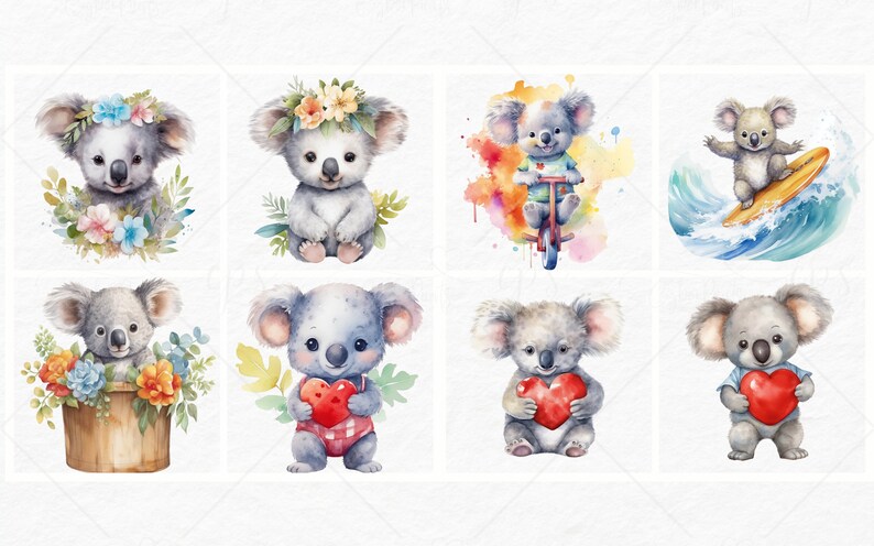 Koala Bear Watercolor Clipart Set. Cute Baby Koala, Nursery Decor ...
