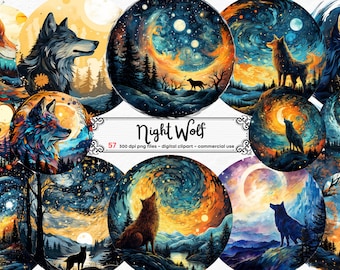 Wolf Clipart - 57 High Quality PNGs - Instant Download - Card Making, Clip Art, Digital Paper Craft, Instant Download, Junk Journal