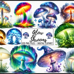 Bundle de cliparts aquarelle champignons - PNG forêt champignon vénéneux graphiques, illustrations de la nature magique, téléchargement numérique instantané, usage commercial