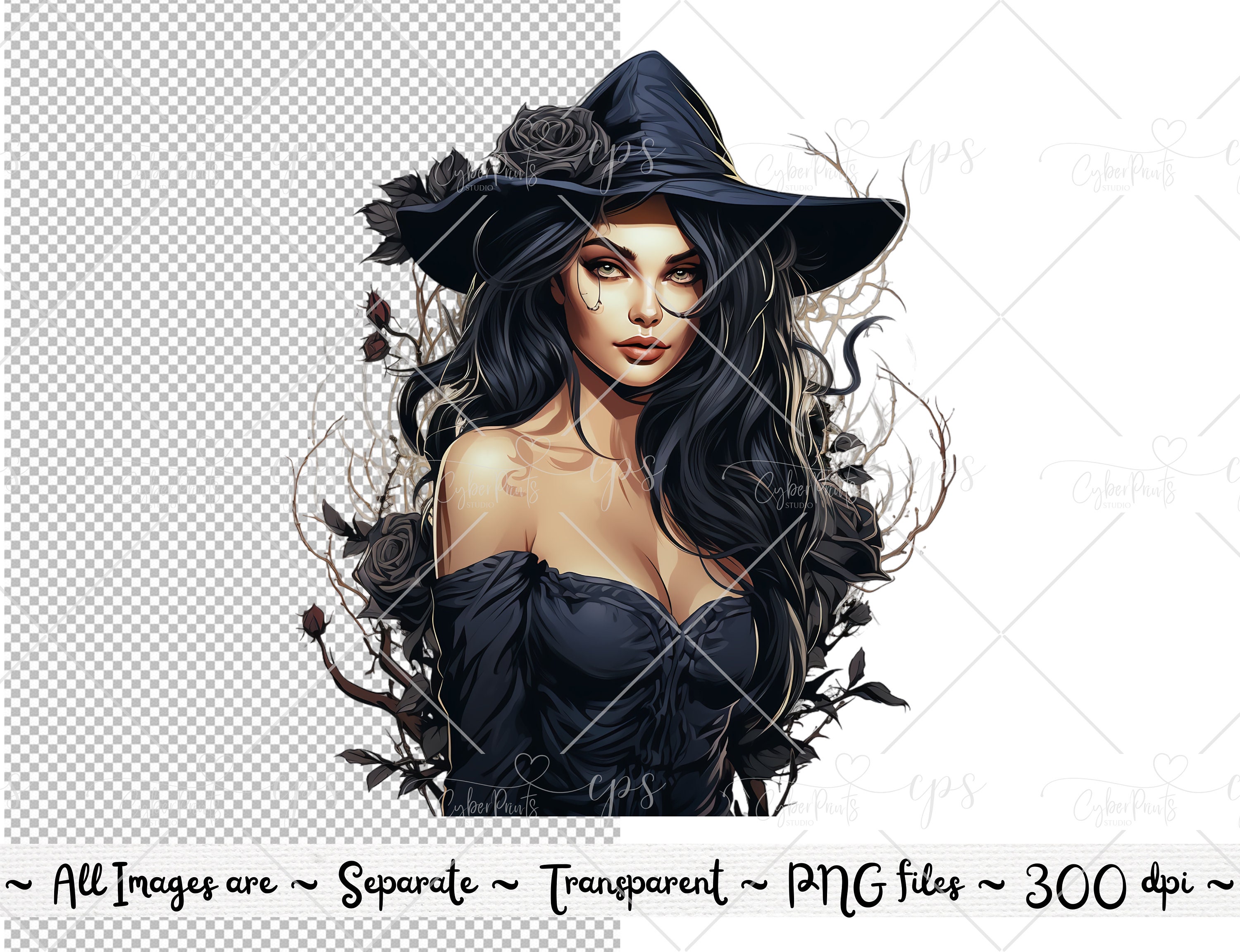 Gothic Witches Clipart Bundle Halloween PNG Images Fantasy - Etsy