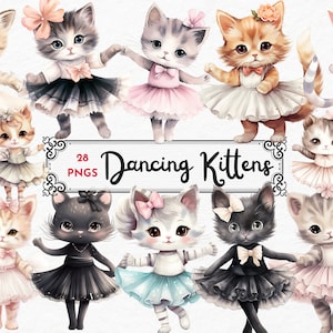Dancing Kittens Watercolor Clipart png, kitten png,cute Kitten png, Baby Kitten Clipart, Kitten clip art, cat png, commercial use